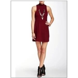 Free People Ribbed Mock Neck Mary Jane Dress Burgundy Red XS